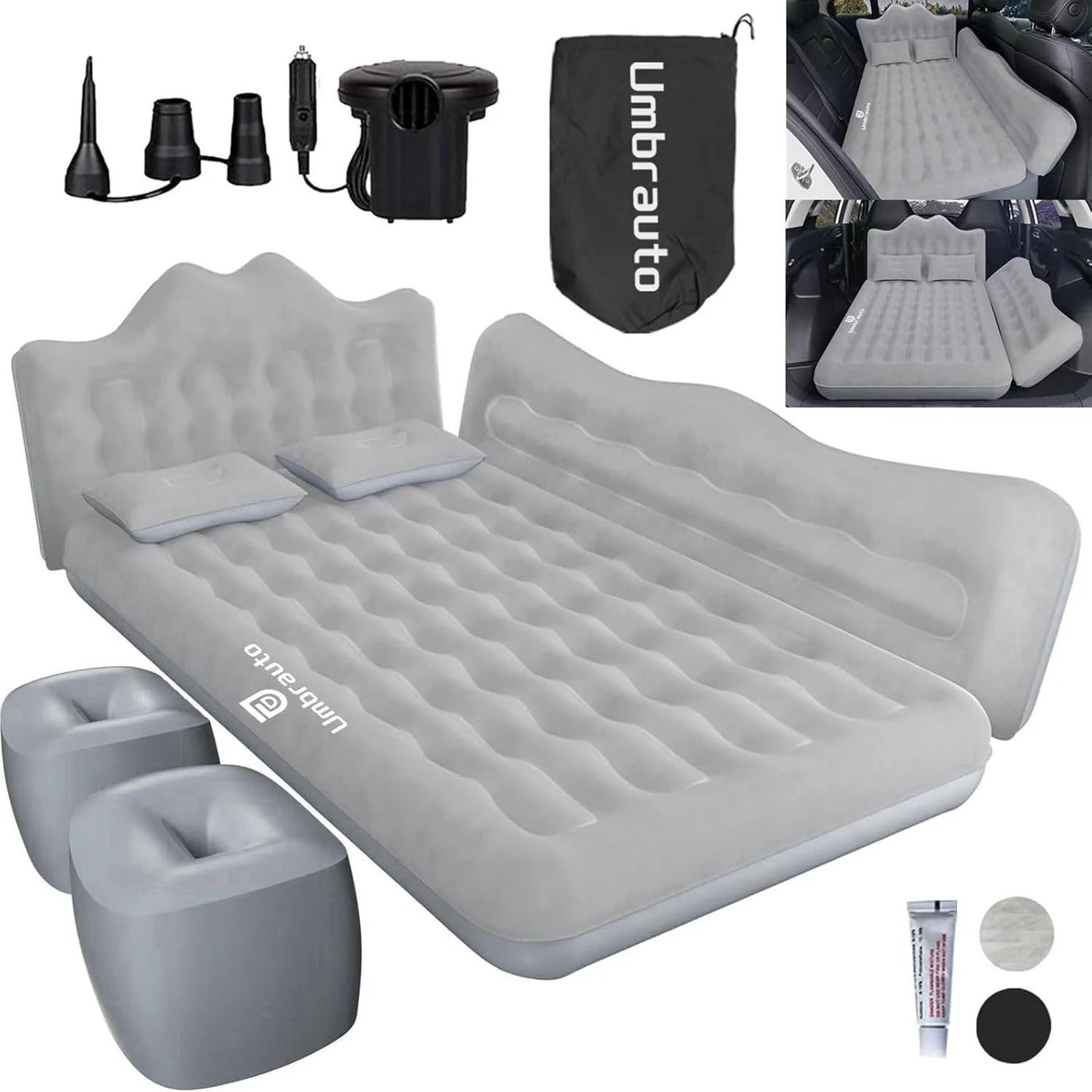 Umbrauto 29.53in/75cm Wide Car Air Mattress – Inflatable SUV, Truck & Van Back Seat Camping Bed with Pump & Pillows, Gray V.I.P Digital Presence