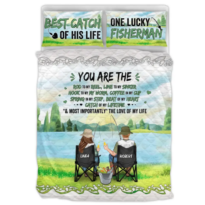 Personalized Fishing Couple Quilt Bed Sets - Gift for Fishing Lovers/Couple/Husband and Wife - You Are The Rod To My Reel, Line To My Sinker CusGifts