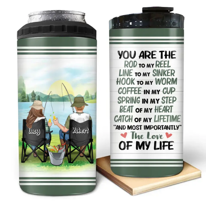 Personalized Fishing Couple 4 In 1 Can Cooler Tumbler - Gift Idea For Fishing Lovers - You Are The Rod To My Reel CusGifts
