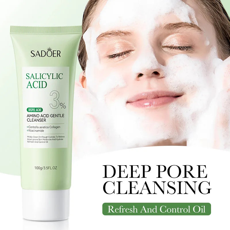 SADOER Salicylic Acid Facial Cleanser Face Wash Foam Face Cleanser Moisturizing Facial Cleansing Hydrating Skin Care Products Outdoor Kinetics