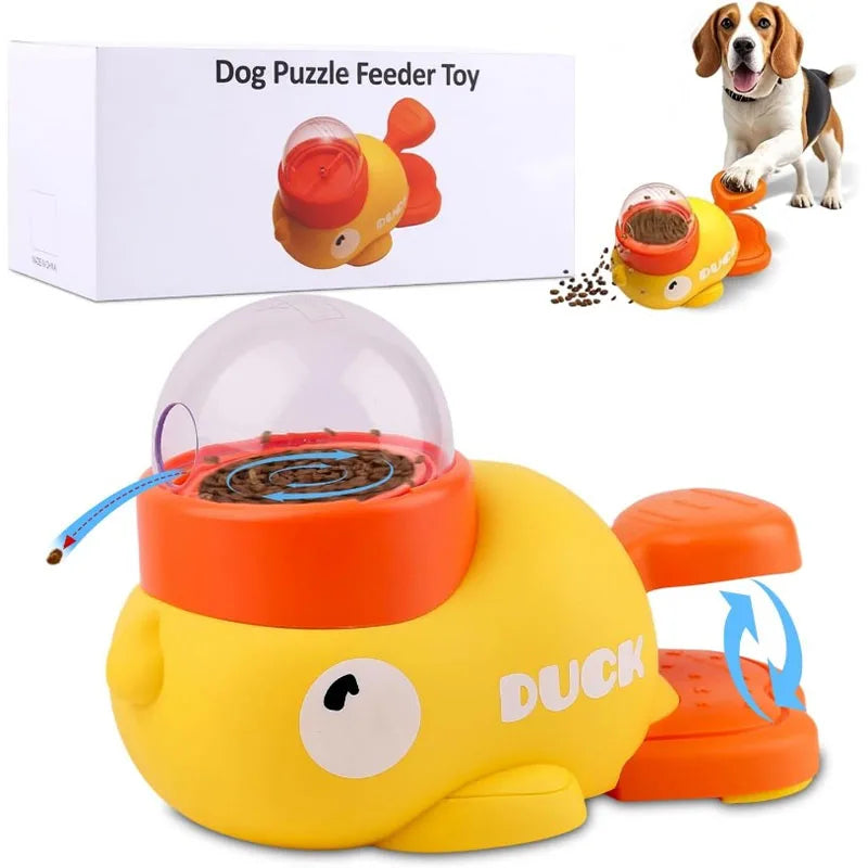Pet Treat Dispenser-Interactive Dog Toys, Anti Gulping Duck Slow Feeder,cat Dog Treat Dispensing with Button,for Dogs Training Outdoor Kinetics