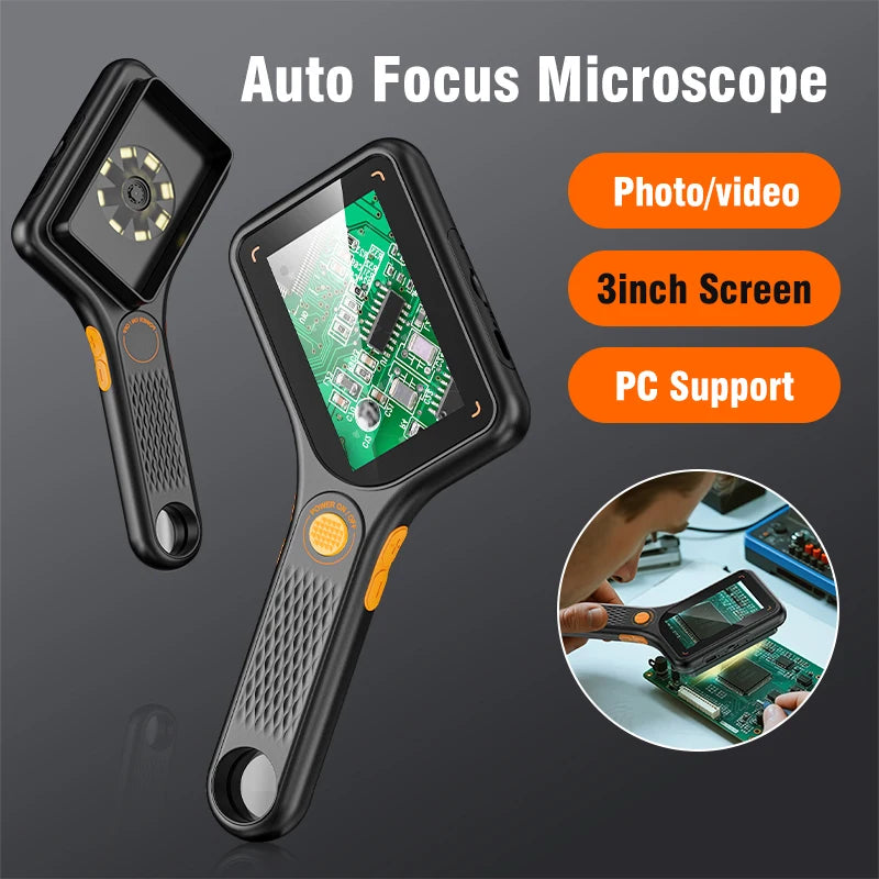 Handheld USB Digital Microscope 3.0 inch Big Screen Autofocus Digital Magnifying Glass 500x 2MP for Electronics Repair PCB Watch Outdoor Kinetics