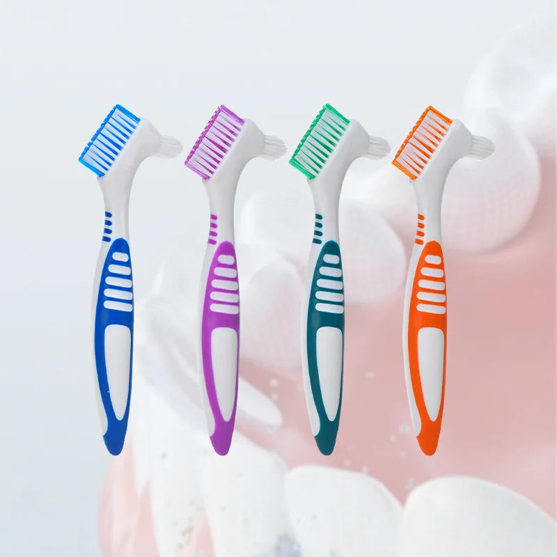 Denture Brush 4Pcs Denture Toothbrushes,Denture Cleaning Care Cleaning Brush ,Double Sided Toothbrush,Multi-Layered Bristles Outdoor Kinetics