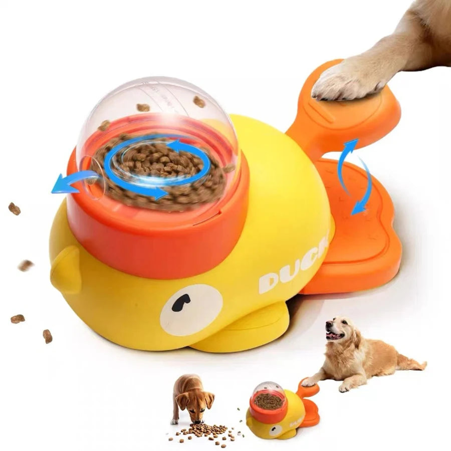 2-in-1 Interactive Dog Toy Pet Automatic Food Treat Dispenser Cartoon Duck Design Slow Food Pet Snack Feeder for Dog Training Outdoor Kinetics