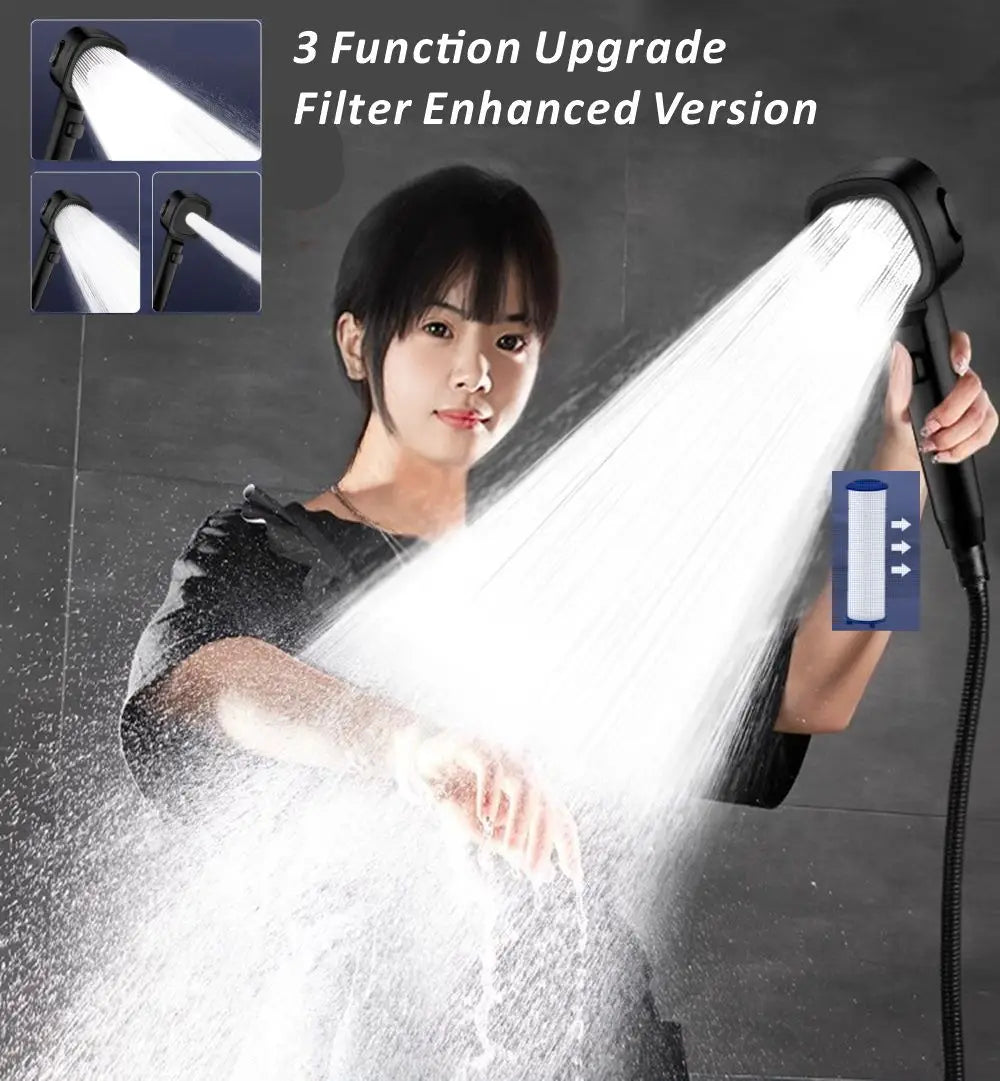 New 3 Modes High Pressure Shower Head Water Saving Shower Adjustable One-Key Stop Water Massage Sprayer Bathroom Accessories Outdoor Kinetics