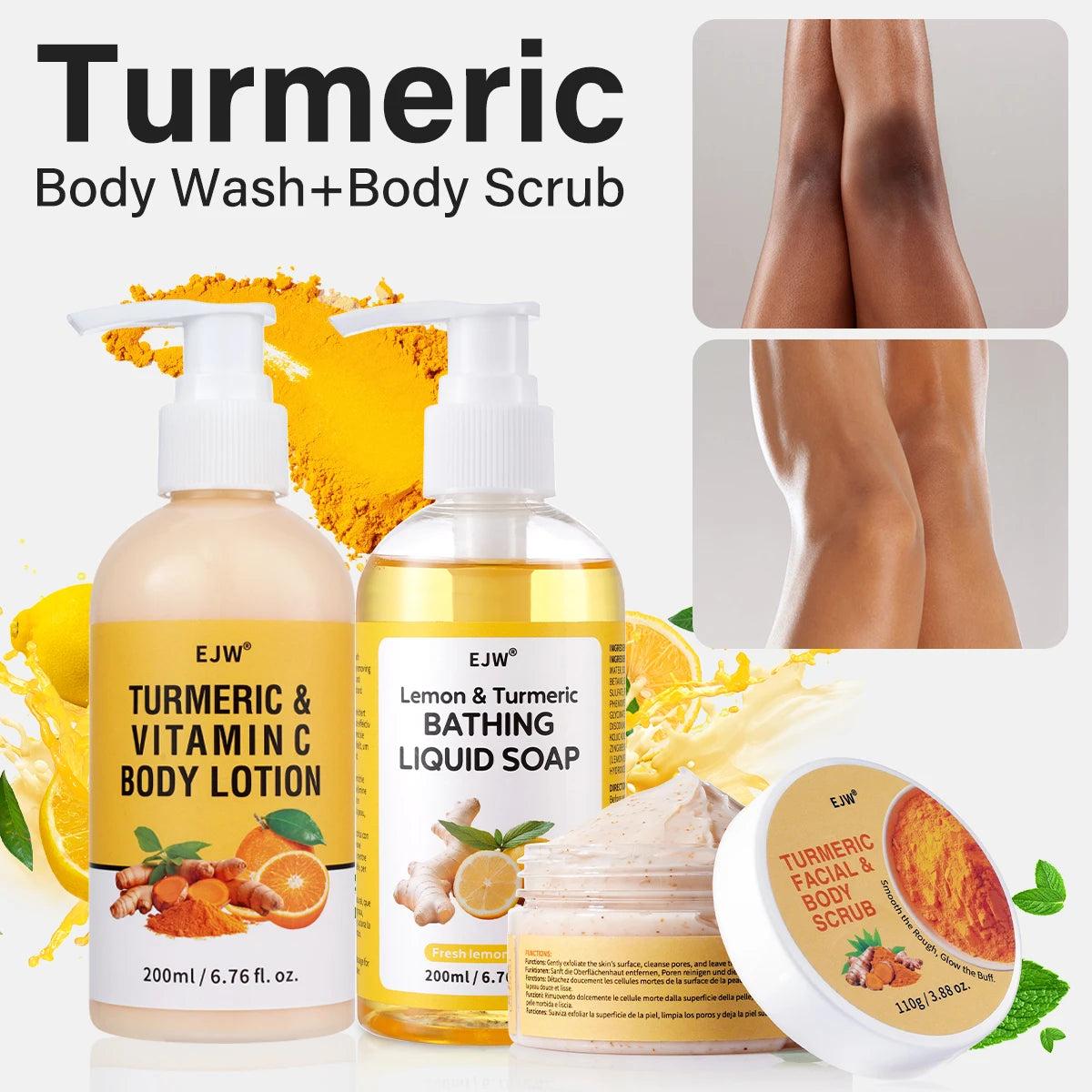 Turmeric Brightening Body Wash | Gentle Shower Gel for Uneven Skin | Deep Cleansing, Hydrating Formula | Body Scrub Outdoor Kinetics