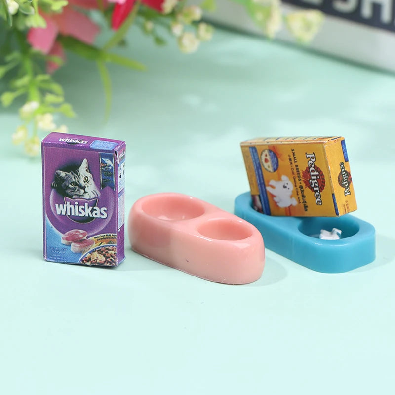 1/12 Dollhouse Miniature Pet Dog Cat Food with Bowl Kitchen Garden Decor Doll House Accessories Outdoor Kinetics