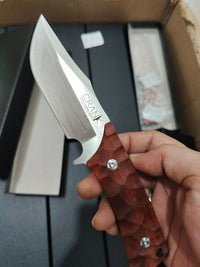 Fixed Blade Knife D2 Steel Rosewood or Ebony Handles - Hunting Leather Sheath MUCITUP