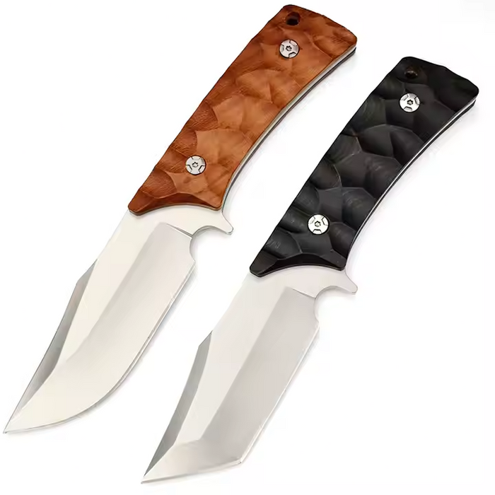 Fixed Blade Knife D2 Steel Rosewood or Ebony Handles - Hunting Leather Sheath MUCITUP