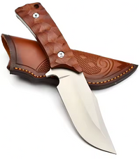 Fixed Blade Knife D2 Steel Rosewood or Ebony Handles - Hunting Leather Sheath MUCITUP