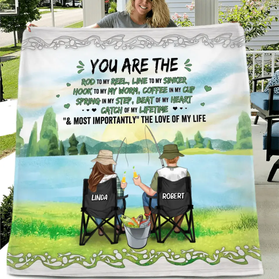 Personalized Fishing Couple Fleece Blanket/Quilt - Gift for Fishing Lovers/Couple/Husband and Wife - You Are The Rod To My Reel, Line To My Sinker CusGifts
