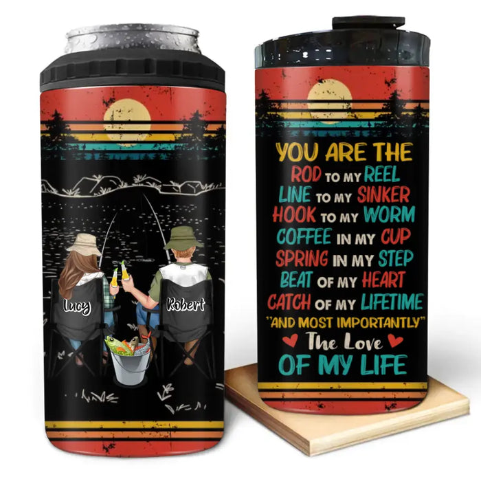 Personalized Fishing 4 In 1 Can Cooler Tumbler - Gift Idea For Couple Fishing Lovers - You Are The Rod To My Reel CusGifts
