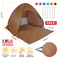 Pop Up Beach Tent Sun Shade Shelter Anti-UV Automatic Waterproof Tent Canopy for 2/3 Man w/ Net Window Storage Bag for Outdoor Beach Camping Fishing P GBruno Store