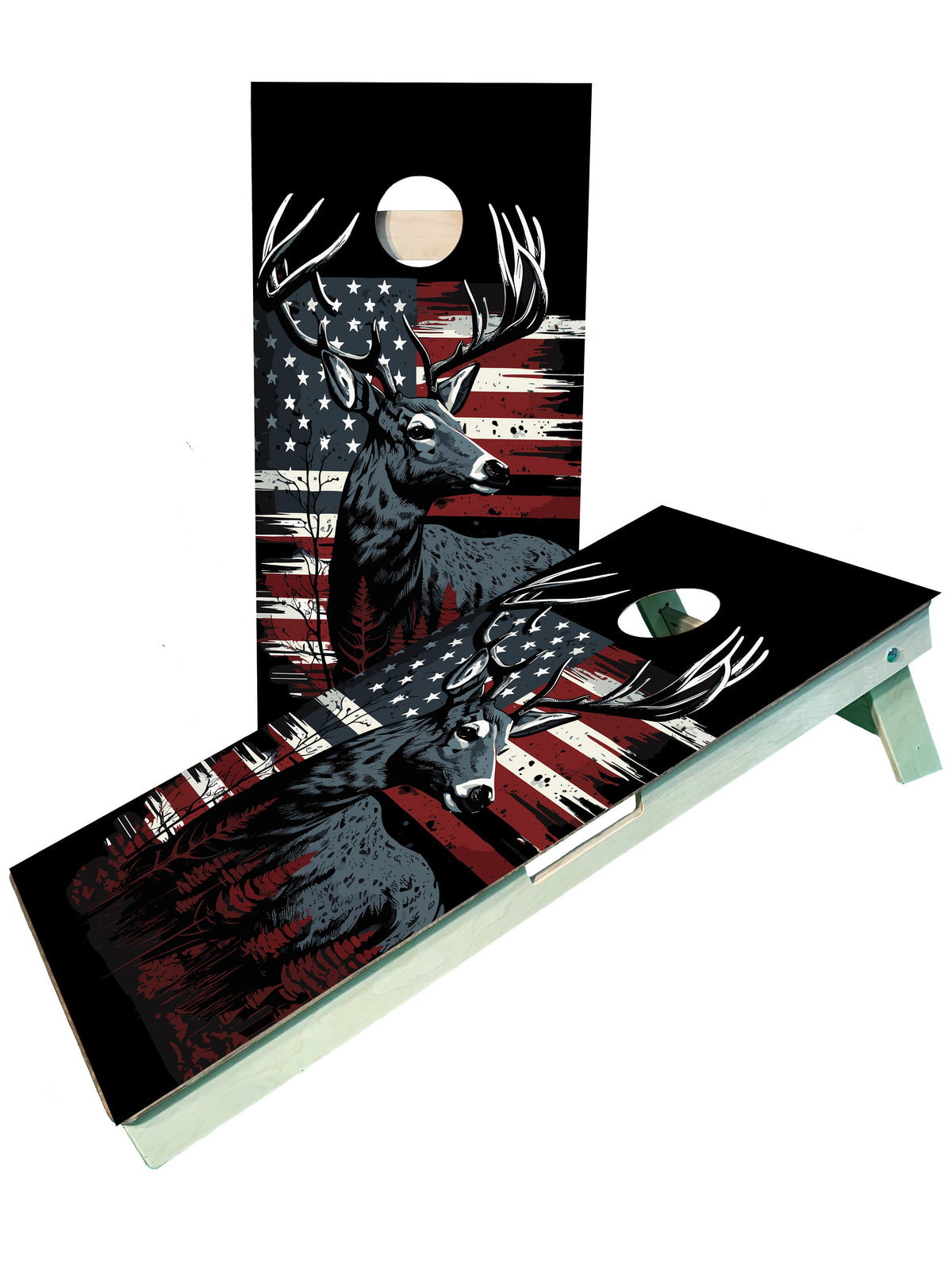 Hunting Buck/Deer American Flag Pro Cornhole Boards blastcornhole