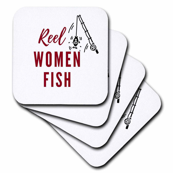 3dRose Lake Life with Text of Reel Woman Fish - Coasters (cst-363998) 3dRose