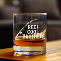 Reel Cool Brother - Funny Whiskey Rocks Glass - Fishing Gifts for Brothers - Engraved 10.25 oz Glasses - Fun Fish Cups bevvee