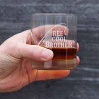 Reel Cool Brother - Funny Whiskey Rocks Glass - Fishing Gifts for Brothers - Engraved 10.25 oz Glasses - Fun Fish Cups bevvee