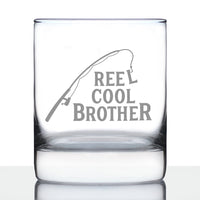 Reel Cool Brother - Funny Whiskey Rocks Glass - Fishing Gifts for Brothers - Engraved 10.25 oz Glasses - Fun Fish Cups bevvee
