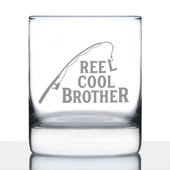 Reel Cool Brother - Funny Whiskey Rocks Glass - Fishing Gifts for Brothers - Engraved 10.25 oz Glasses - Fun Fish Cups bevvee