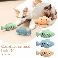 Interactive Cat Toy Food Dispenser for Indoor Cats Blue Treat & Catnip Stuffer Engaging Silicone Fish Chew Toy Dental Care Outdoor Kinetics