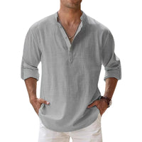 New Cotton Linen Shirts for Men Casual Shirts Lightweight Long Sleeve Henley Beach Shirts Hawaiian T Shirts for Men Outdoor Kinetics