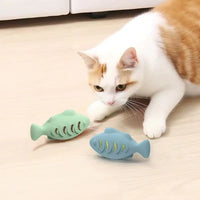 Interactive Cat Toy Food Dispenser for Indoor Cats Blue Treat & Catnip Stuffer Engaging Silicone Fish Chew Toy Dental Care Outdoor Kinetics