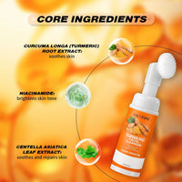 Turmeric Cleanser Moisturize Facial Brightening Skin Tone Daily Face Wash Foam with Brush Skin Care Clean Lemon Fruit Extract Outdoor Kinetics