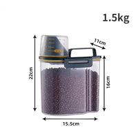 1.5kg/2kg Pet Food Storage Container, Moisture‑Proof Sealed Plastic Pail with Measuring Cup for Dog & Cat Feeding Outdoor Kinetics
