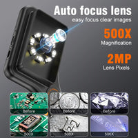 Handheld USB Digital Microscope 3.0 inch Big Screen Autofocus Digital Magnifying Glass 500x 2MP for Electronics Repair PCB Watch Outdoor Kinetics