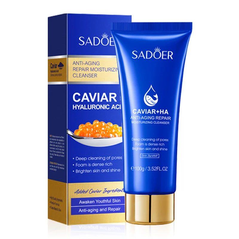 SADOER Caviar Facial Cleanser Face Wash Foam Face Cleanser Deep Cleansing Whitening Anti Wrinkle Moisturizing Skin Care Outdoor Kinetics