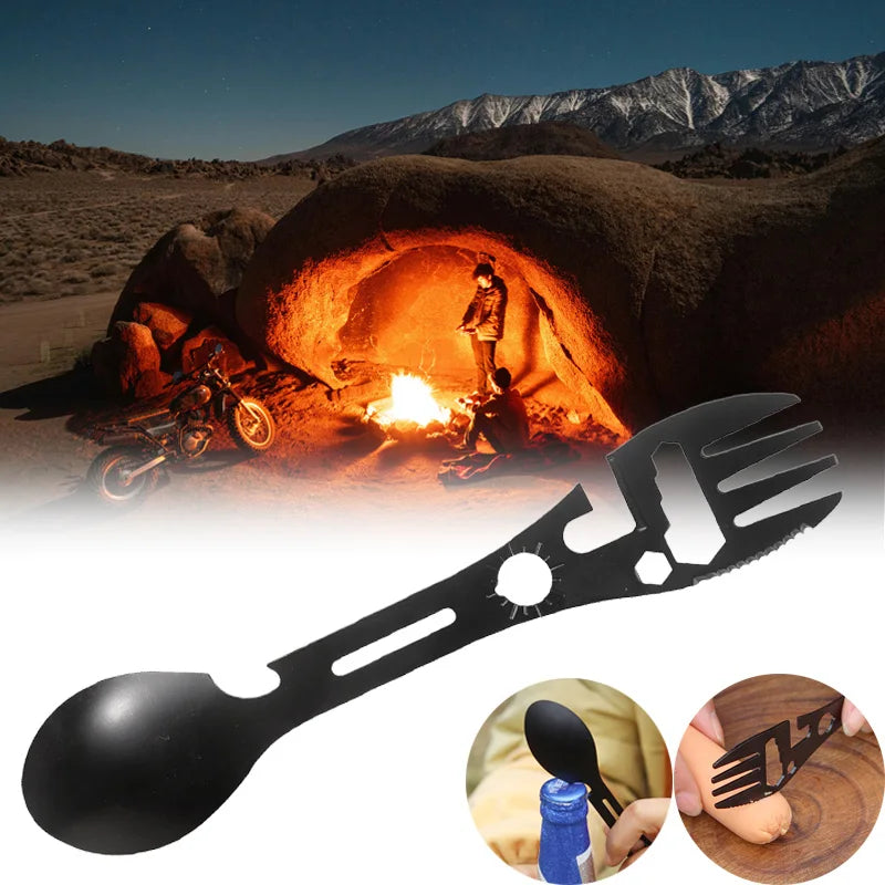 Multifunctional Whistle Knife Outdoor Camping Survival Spork Kitchen Multifunctional Wrench Bottle Opener Spoon camping gear OtdoorEdge Supply