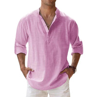 New Cotton Linen Shirts for Men Casual Shirts Lightweight Long Sleeve Henley Beach Shirts Hawaiian T Shirts for Men Outdoor Kinetics