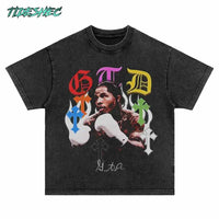 Men Oversized T-Shirt Hip Hop Alphabet Boxer Print Washed Tshirt Harajuku Fashion Punk Gothic Loose Tee 2024 Summer Casual Tops Outdoor Kinetics