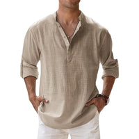 New Cotton Linen Shirts for Men Casual Shirts Lightweight Long Sleeve Henley Beach Shirts Hawaiian T Shirts for Men Outdoor Kinetics