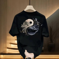 Men's Cotton T-shirts Fitted Black 5XL T Shirt for Men Casual Summer Wear Fashion Tai Chi Print Tee Shirts White Men Clothing Outdoor Kinetics