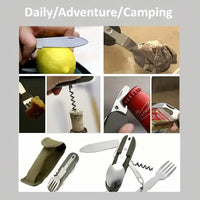 Camping Gear 5-in-1 Stainless Steel Travel Set, Multifunctional Folding Outdoor Utensils OtdoorEdge Supply
