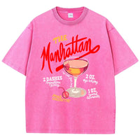 Oversized Women Washed T-Shirts The Manhattan Cherry Cocktail Printed Tee Shirts Distressed Crewneck Cotton Tees Fashion Clothes Outdoor Kinetics