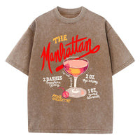 Oversized Women Washed T-Shirts The Manhattan Cherry Cocktail Printed Tee Shirts Distressed Crewneck Cotton Tees Fashion Clothes Outdoor Kinetics