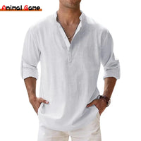 New Cotton Linen Shirts for Men Casual Shirts Lightweight Long Sleeve Henley Beach Shirts Hawaiian T Shirts for Men Outdoor Kinetics
