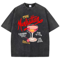 Oversized Women Washed T-Shirts The Manhattan Cherry Cocktail Printed Tee Shirts Distressed Crewneck Cotton Tees Fashion Clothes Outdoor Kinetics