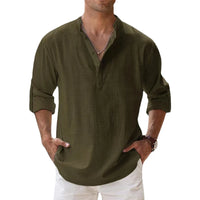 New Cotton Linen Shirts for Men Casual Shirts Lightweight Long Sleeve Henley Beach Shirts Hawaiian T Shirts for Men Outdoor Kinetics