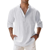 New Cotton Linen Shirts for Men Casual Shirts Lightweight Long Sleeve Henley Beach Shirts Hawaiian T Shirts for Men Outdoor Kinetics