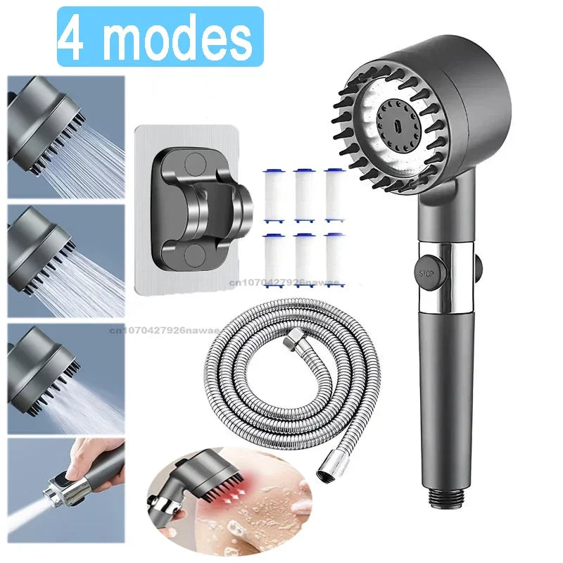 Shower Head with Filter High Pressure Shower Knobs Showers Head One-Key Stop Water Massage Shower System Bathroom Accessories Outdoor Kinetics