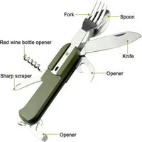 Camping Gear 5-in-1 Stainless Steel Travel Set, Multifunctional Folding Outdoor Utensils OtdoorEdge Supply