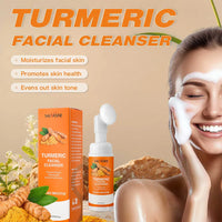 Turmeric Cleanser Moisturize Facial Brightening Skin Tone Daily Face Wash Foam with Brush Skin Care Clean Lemon Fruit Extract Outdoor Kinetics