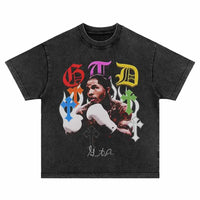 Men Oversized T-Shirt Hip Hop Alphabet Boxer Print Washed Tshirt Harajuku Fashion Punk Gothic Loose Tee 2024 Summer Casual Tops Outdoor Kinetics