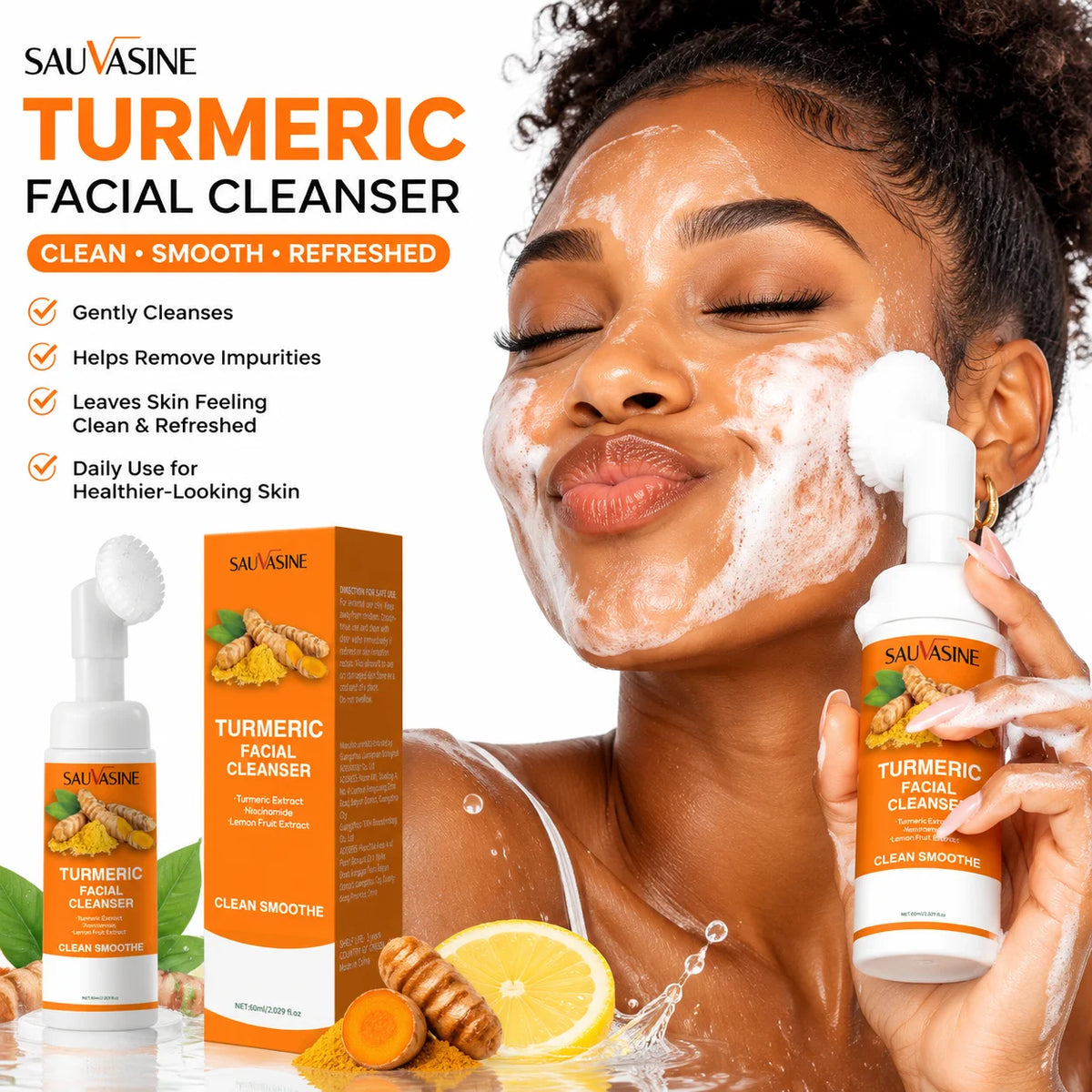 1/3/5pcs Turmeric Foaming Facial Cleanser, Face Wash with Turmeric Extract Niacinamide & Lemon Fruit Extract, Gently Removes Dir Outdoor Kinetics