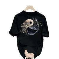 Men's Cotton T-shirts Fitted Black 5XL T Shirt for Men Casual Summer Wear Fashion Tai Chi Print Tee Shirts White Men Clothing Outdoor Kinetics