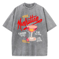Oversized Women Washed T-Shirts The Manhattan Cherry Cocktail Printed Tee Shirts Distressed Crewneck Cotton Tees Fashion Clothes Outdoor Kinetics