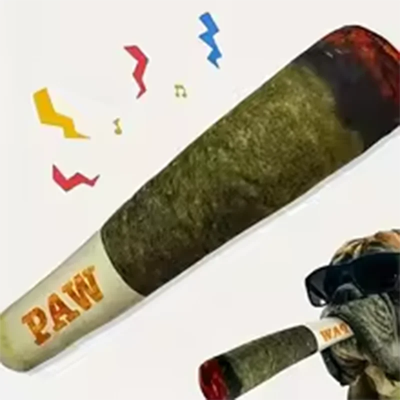 Funny Interactive Dog Toys Cigar Design Plush Squeaky Pet Toys Grinding Teeth Creative Chew Cool Stuffed Gifts for Dog Birthday Outdoor Kinetics